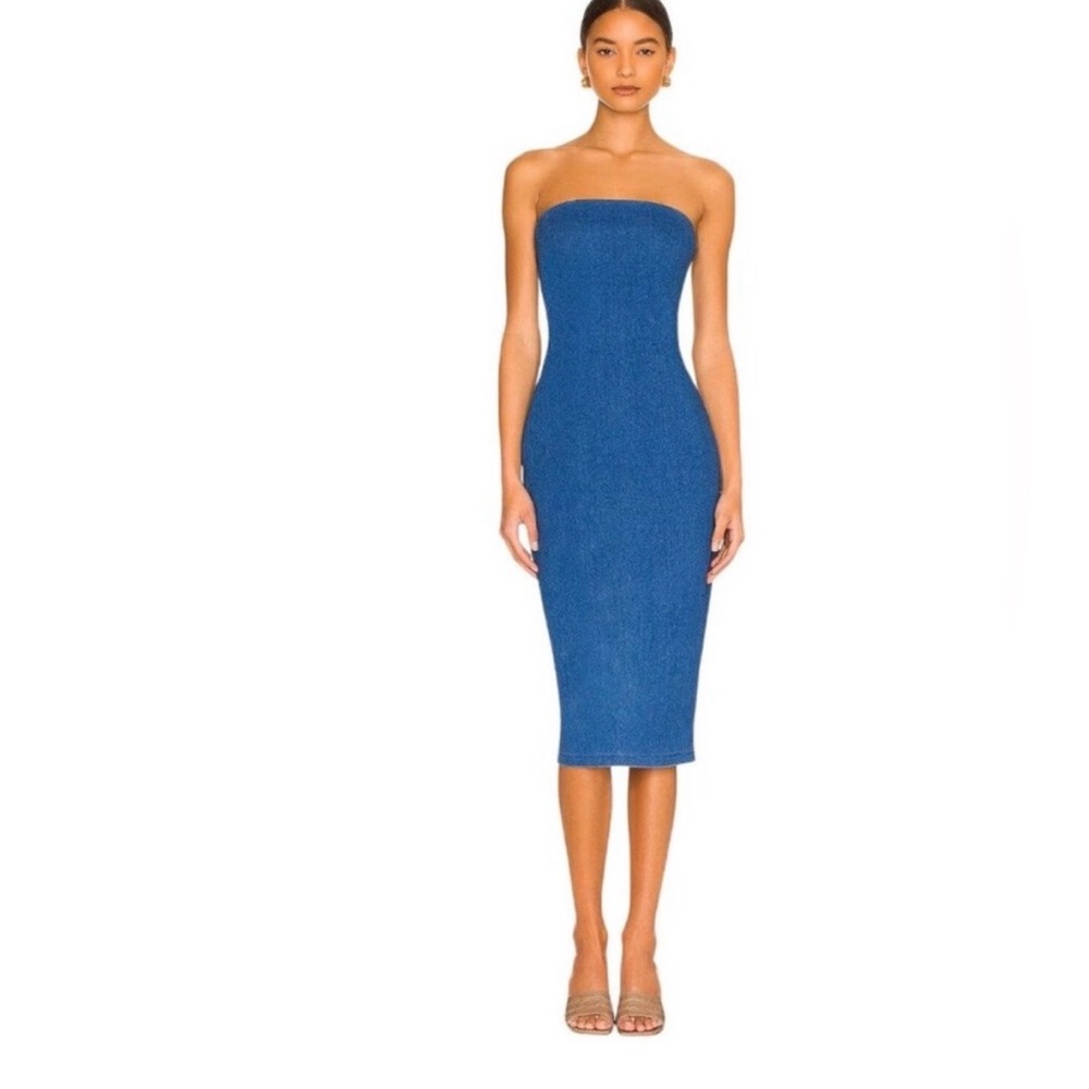 Susana Monaco blue denim stretch strapless dress
